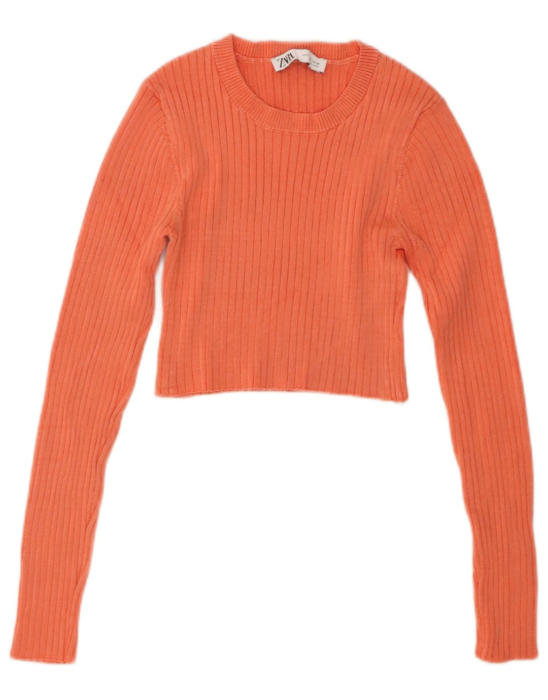 Top corto da donna Zara a maniche lunghe UK 8 Small arancione viscosa