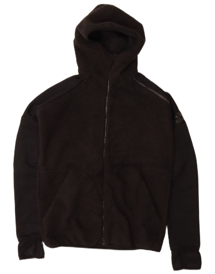 Giacca in pile con cappuccio da uomo ADIDAS UK 38 media nera