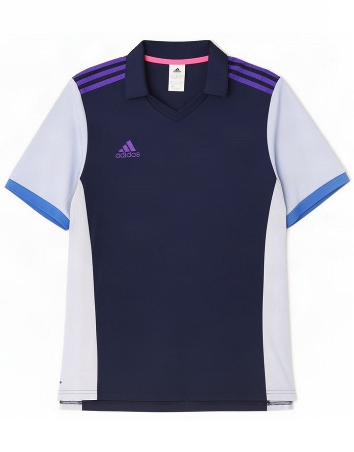 Polo Adidas Climalite da uomo in poliestere color block medio blu navy