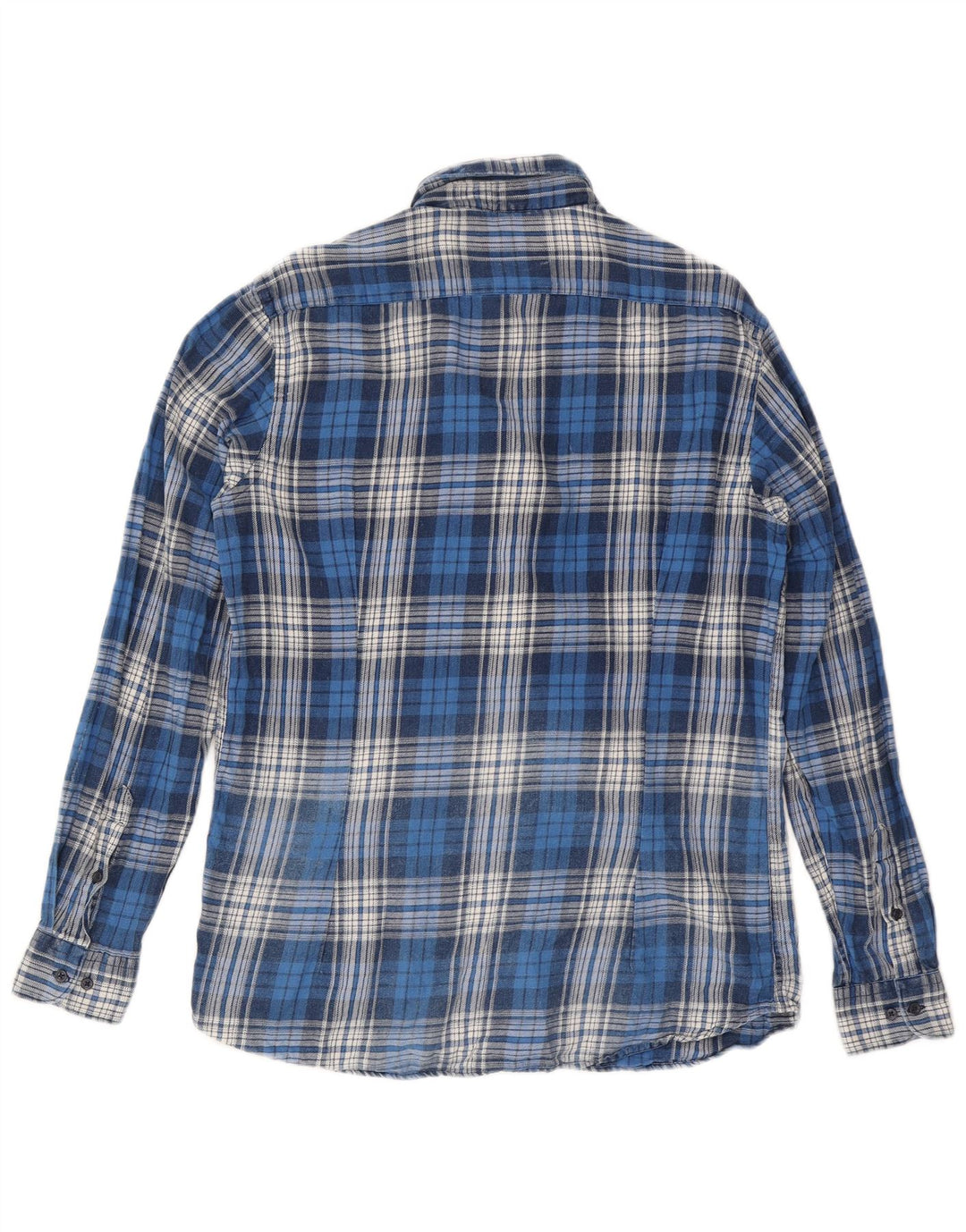 Camicia in flanella da uomo John Barritt taglia 42 16 1/2 grande cotone a quadri blu