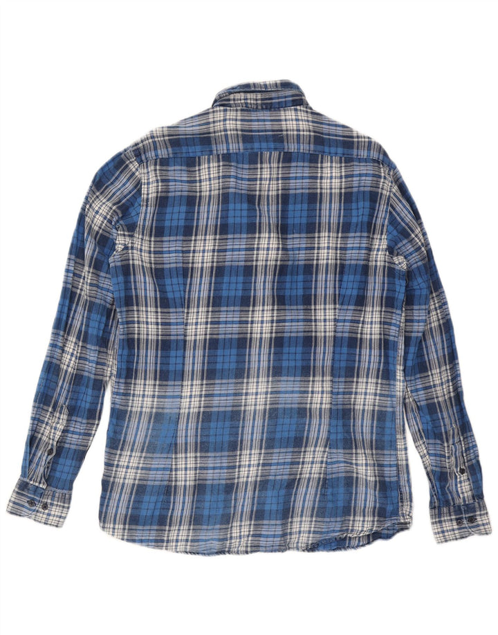 Camicia in flanella da uomo John Barritt taglia 42 16 1/2 grande cotone a quadri blu