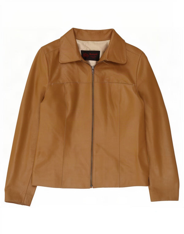 Giacca in pelle vintage da donna UK 8 piccola Beige