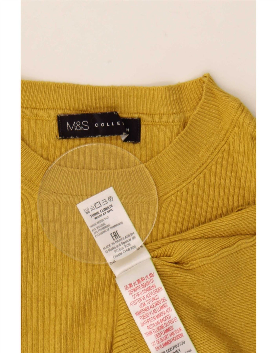 Maglione maglione girocollo da donna Marks & Spencer UK 12 Viscosa giallo medio