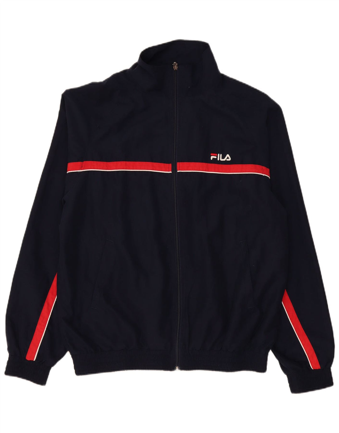 Giacca da ginnastica da uomo Fila, giacca grande, in poliestere a righe blu navy