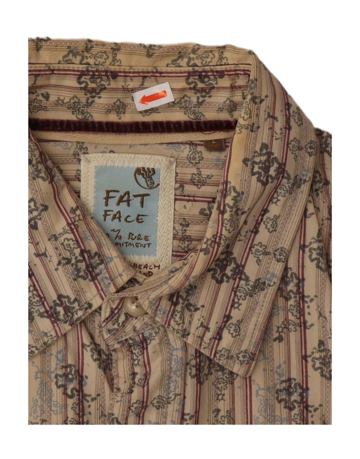 FAT FACE Camicia da uomo con motivo astratto grande in cotone beige