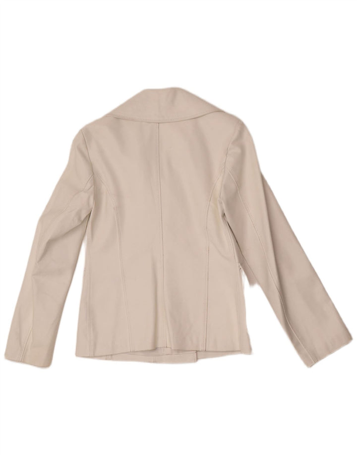 Giacca blazer in pelle vintage da donna a 3 bottoni UK 10 piccola bianca
