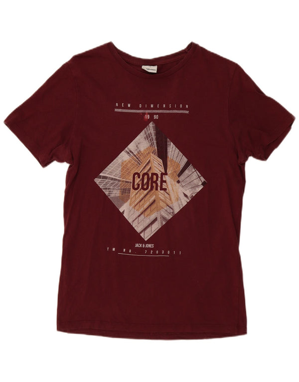 JACK & JONES T-shirt con grafica Core da uomo XS in cotone bordeaux