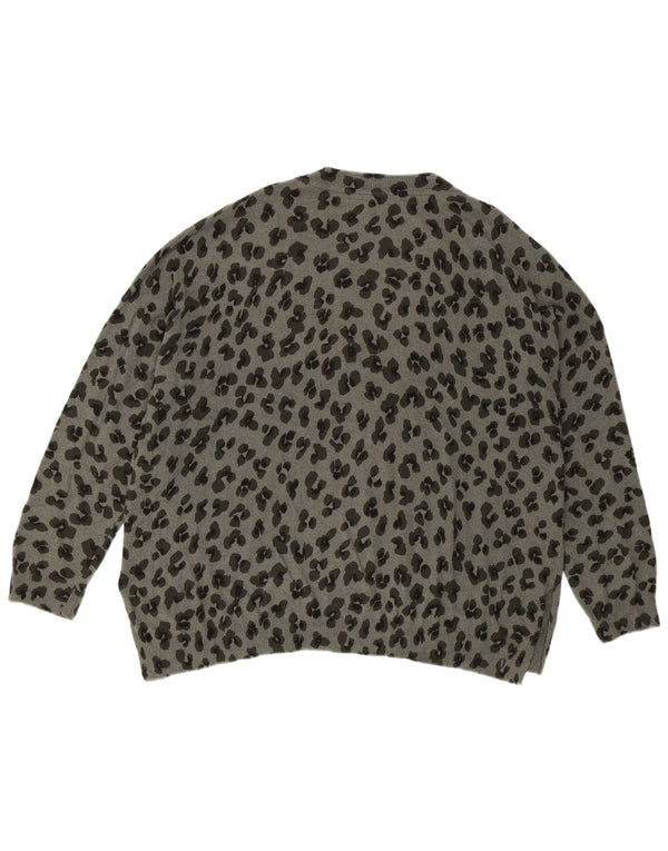 Maglione da donna con scollo a V MINT VELVET UK 18 XL Stampa animalier grigia