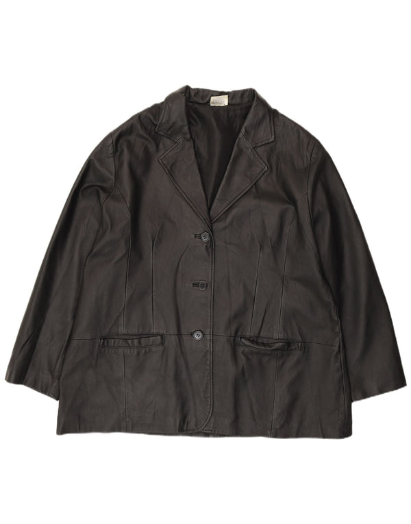 Giacca blazer in pelle da donna a 3 bottoni Agenda UK 24 4XL Pelle nera