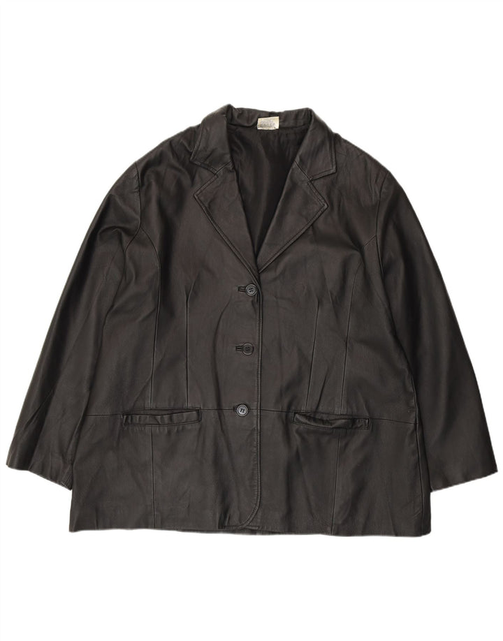 Giacca blazer in pelle da donna a 3 bottoni Agenda UK 24 4XL Pelle nera
