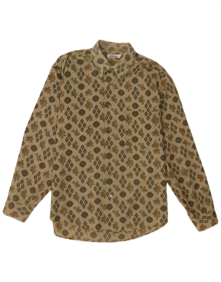 Camicia da uomo vintage grande poliestere floreale kaki