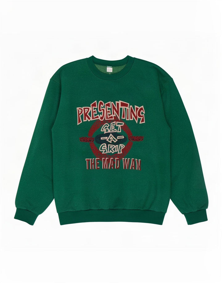 Felpa grafica da uomo vintage maglione XL cotone verde