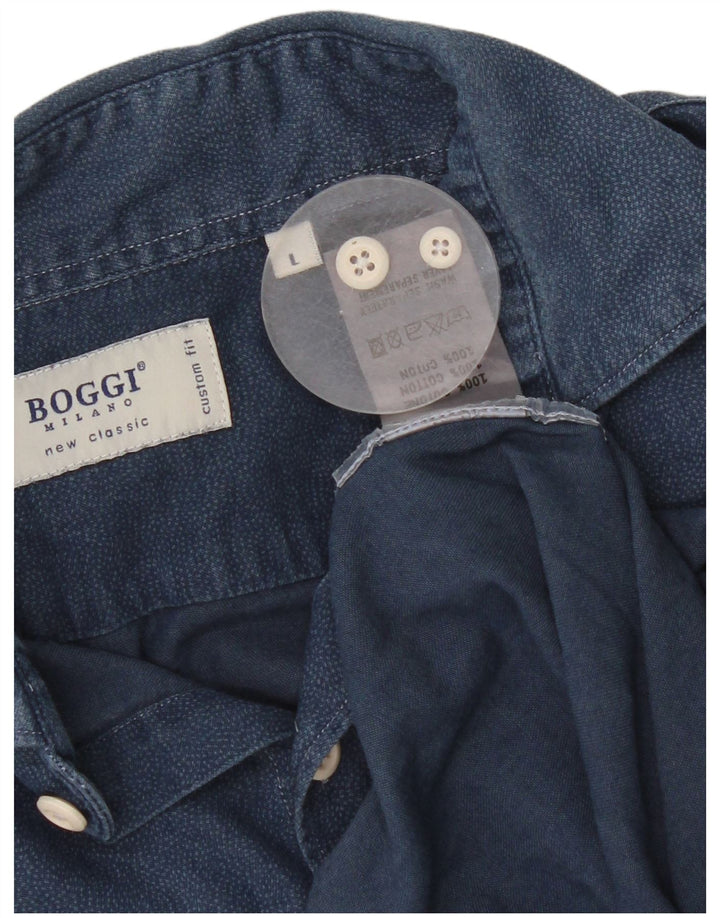 BOOGIE Camicia Milano da uomo Large in cotone maculato blu navy