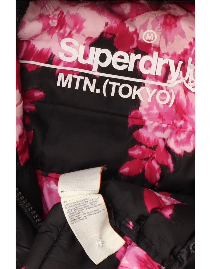 Cappotto imbottito con cappuccio da donna Superdry UK 12 nylon nero medio