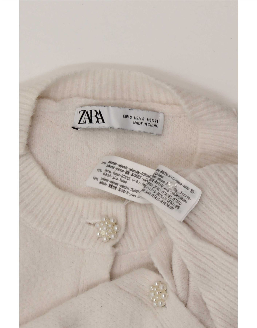 Maglione cardigan da donna Zara UK 10 piccolo bianco poliammide