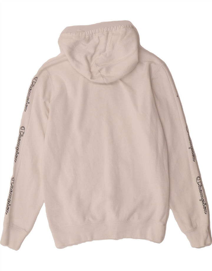 CHAMPION Mens Graphic Hoodie Jumper Small White Cotton Vintage Champion and Second-Hand Champion from Messina Hembry 