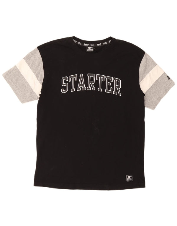 T-shirt grafica da uomo STARTER Top Small in cotone color block nero