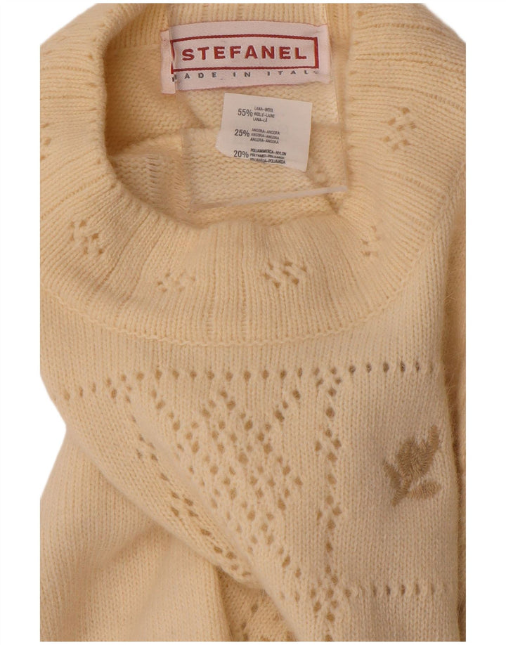Maglione da donna Stefanel con collo alto e maglione UK 14 medio bianco sporco floreale