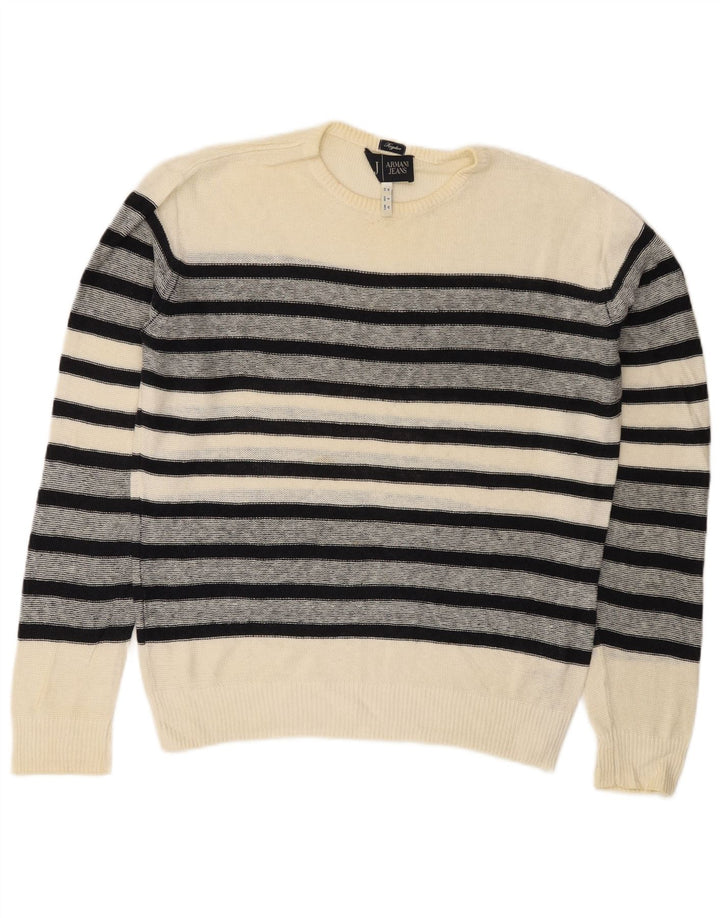 Armani Jeans Maglione da uomo girocollo vestibilità regolare a righe bianche medie