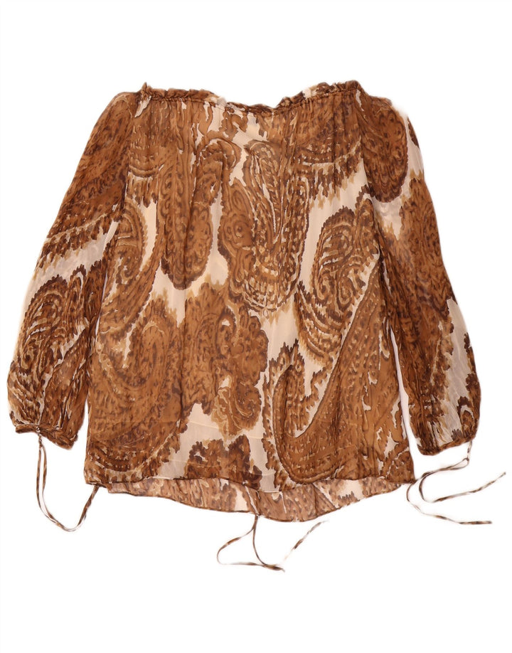 Milly Top da donna con spalle scoperte e maniche a 3/4 US 8 Seta Paisley marrone medio