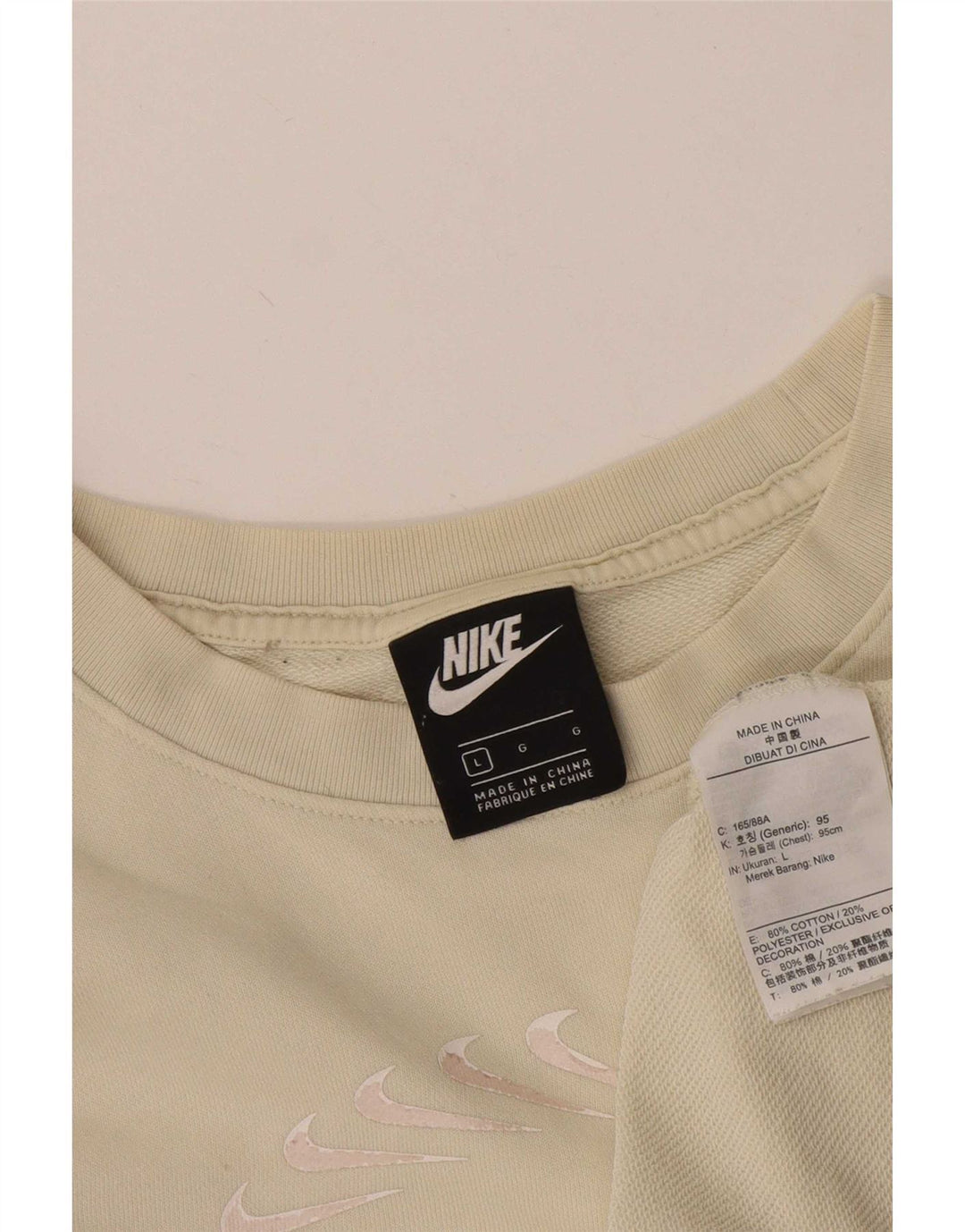 Felpa oversize con grafica Nike da donna, maglione UK 16, grande, cotone beige