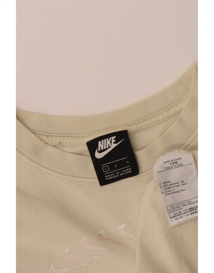 Felpa oversize con grafica Nike da donna, maglione UK 16, grande, cotone beige