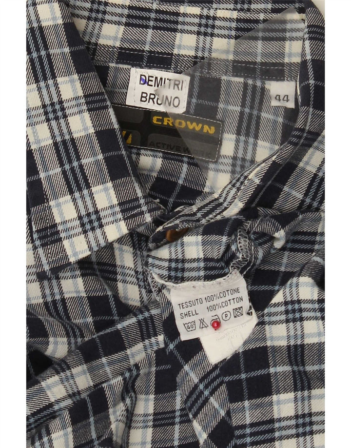 Camicia da uomo in flanella Crown taglia 44 XL in cotone a quadri blu navy