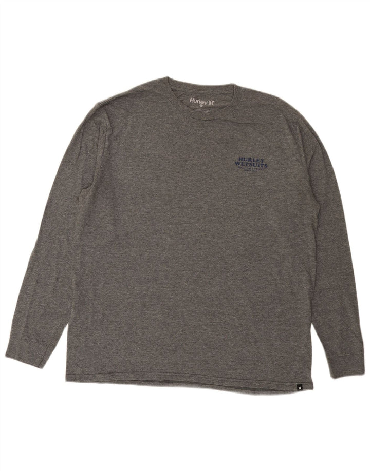 Hurley Top grafico da uomo a maniche lunghe in cotone chiazzato grigio grande