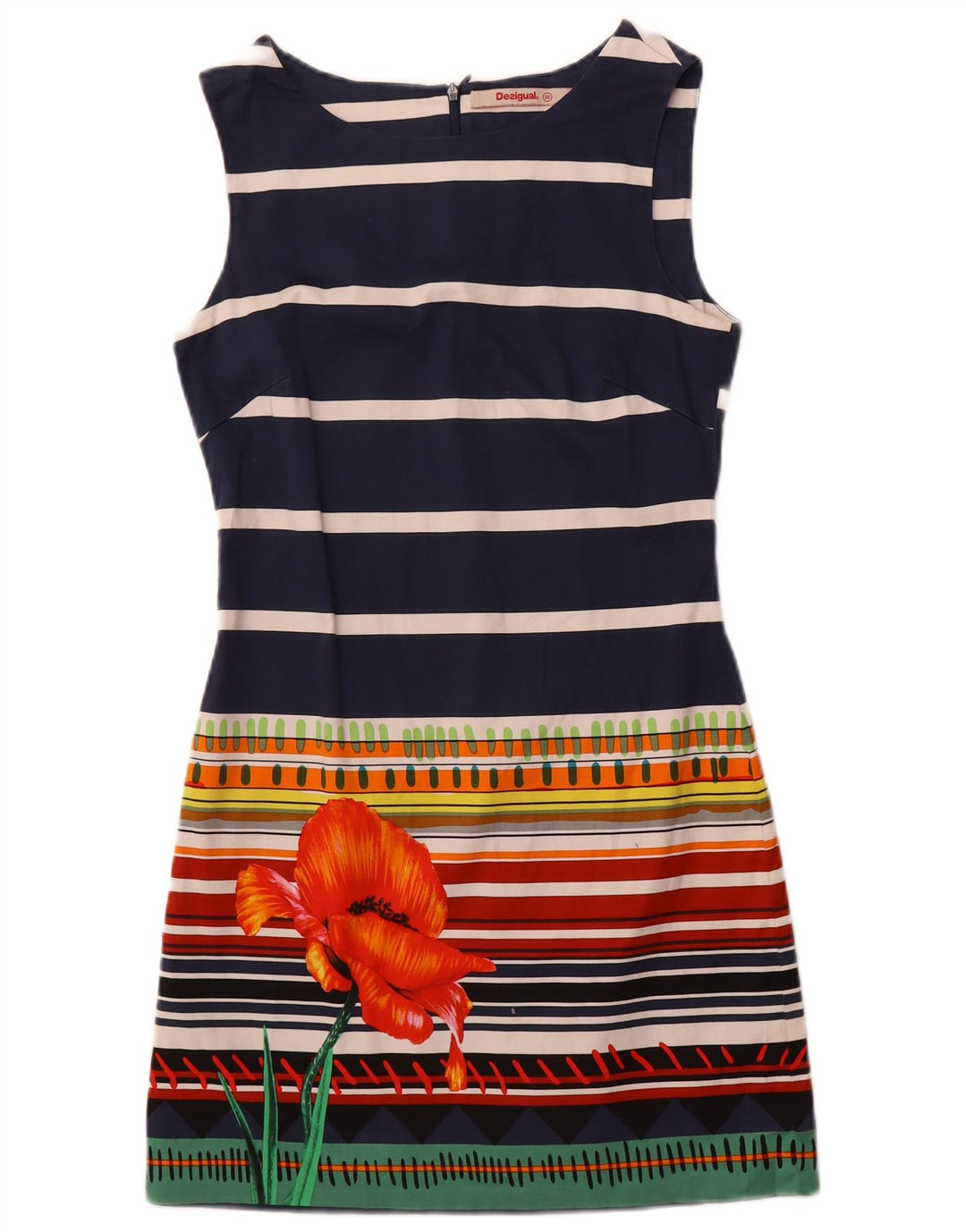 Desigual Abito tubino senza maniche da donna EU 36 Piccolo blu navy a righe