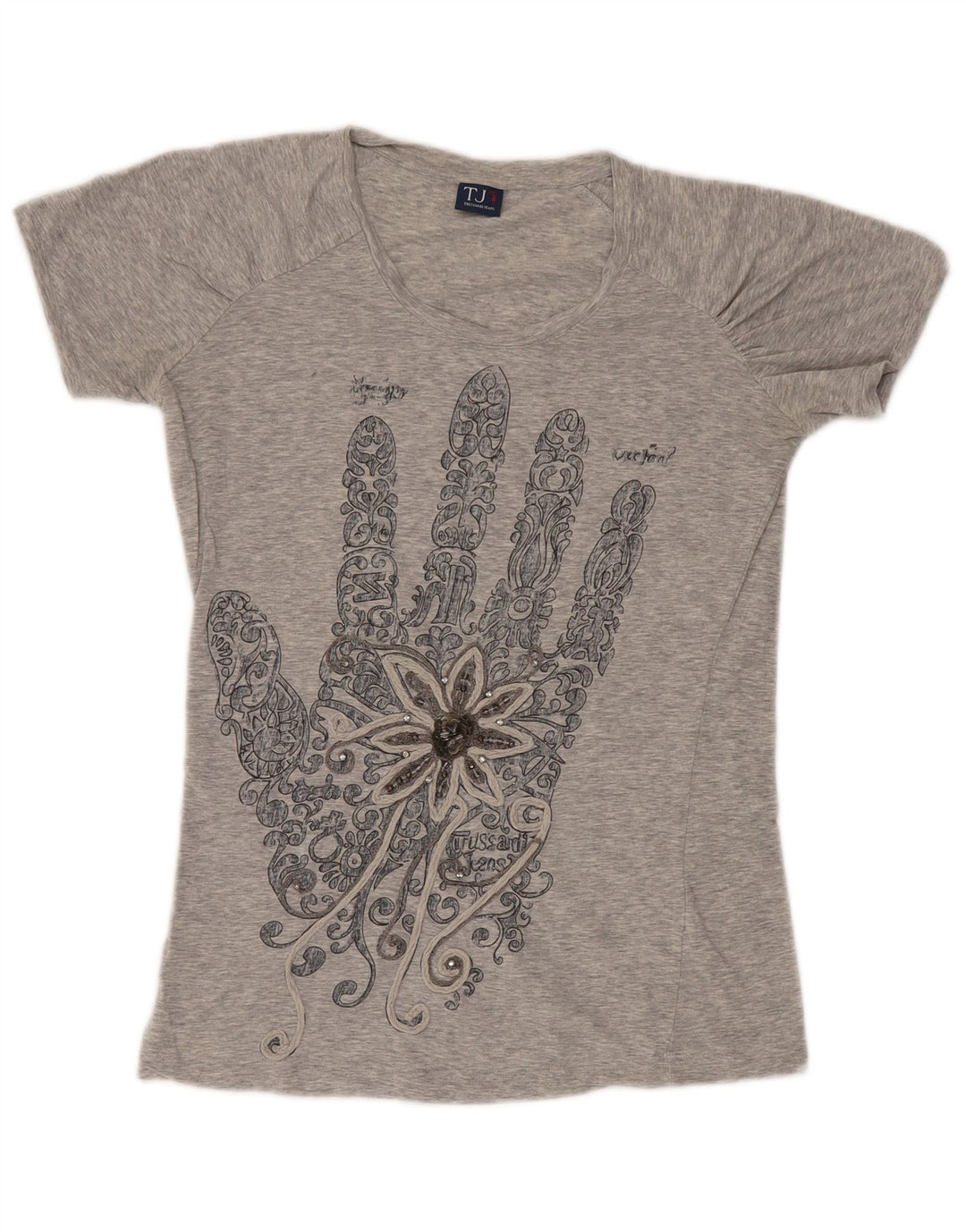 T-shirt grafica da donna Trussardi Jeans Top UK 12 Grigio medio