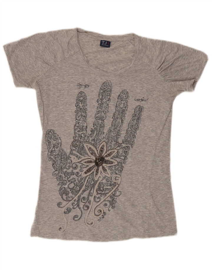 T-shirt grafica da donna Trussardi Jeans Top UK 12 Grigio medio