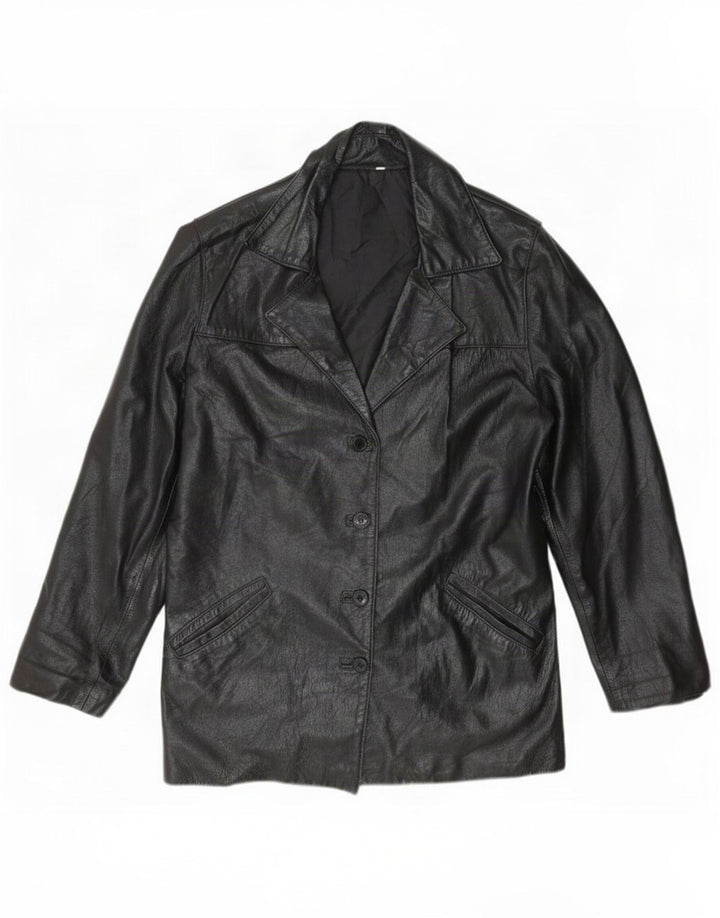 Giacca in pelle vintage da donna UK 16 grande nera