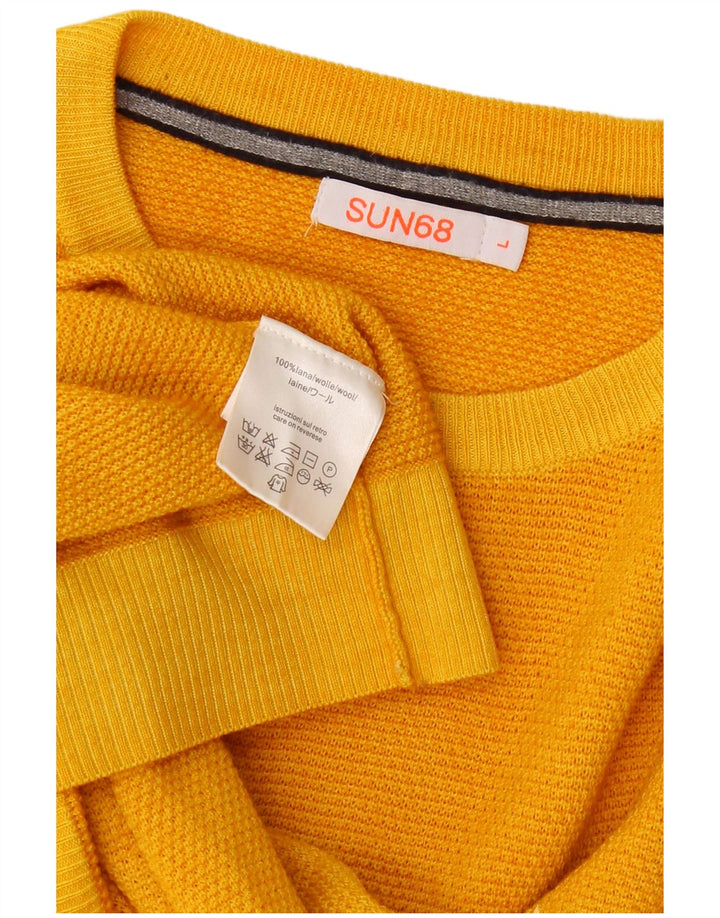 SUN68 Mens Crew Neck Jumper Sweater Large Yellow Wool