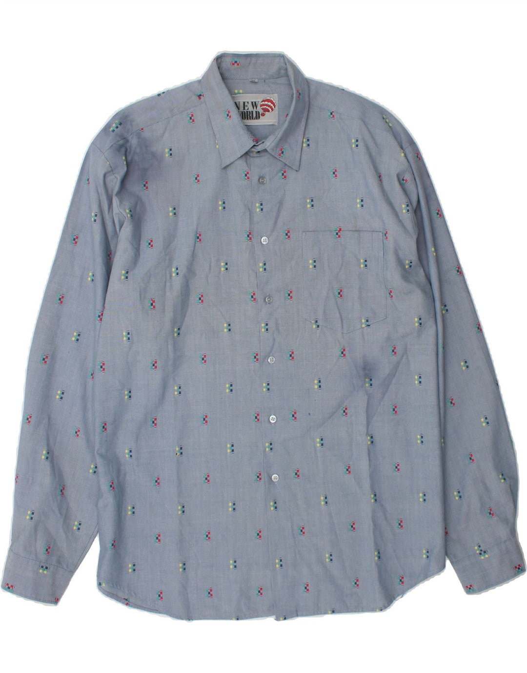 VINTAGE Mens Shirt XL Blue Spotted Polyester Vintage Vintage and Second-Hand Vintage from Messina Hembry 