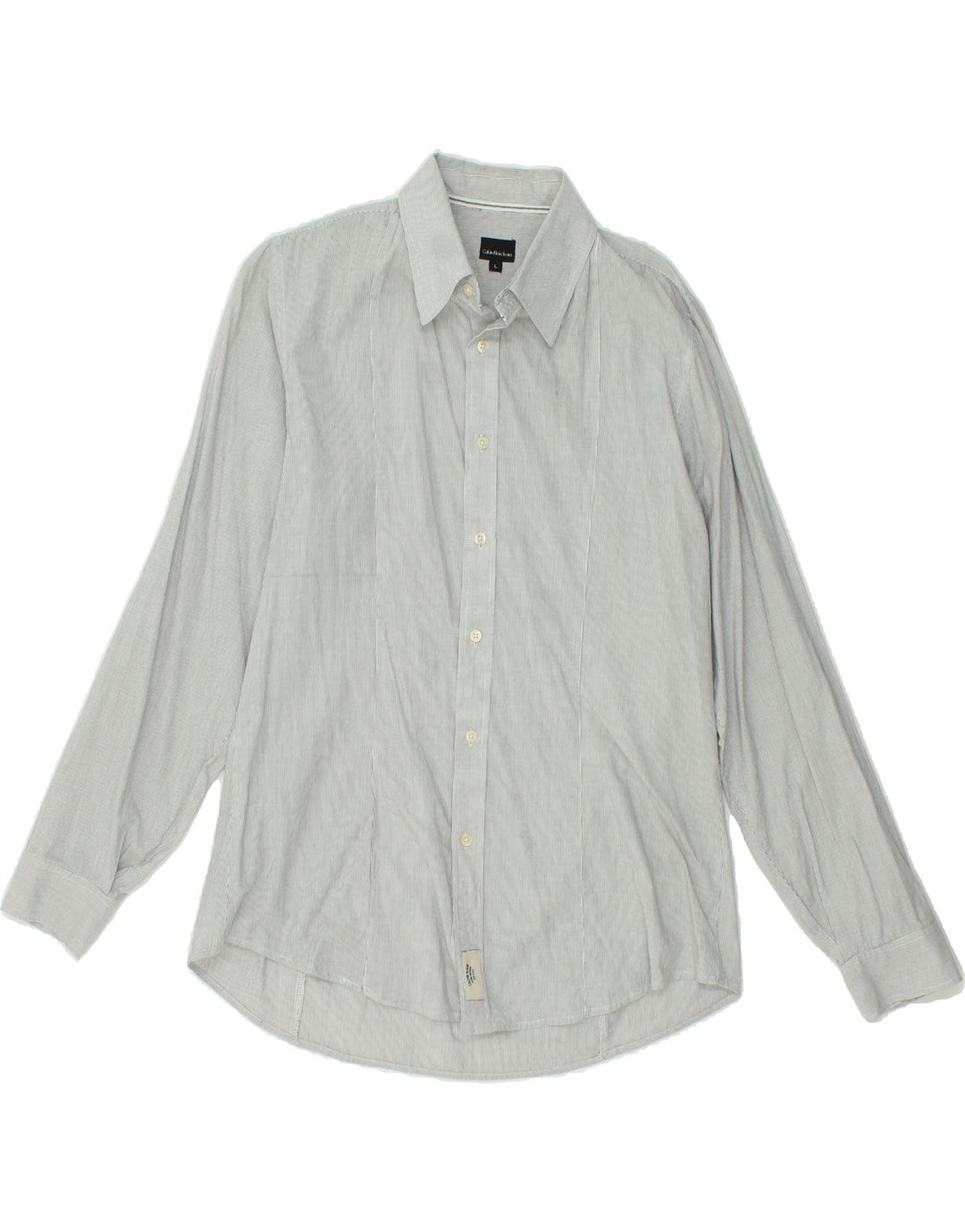 CALVIN KLEIN JEANS Mens Shirt Large Grey Pinstripe Vintage Calvin Klein Jeans and Second-Hand Calvin Klein Jeans from Messina Hembry 