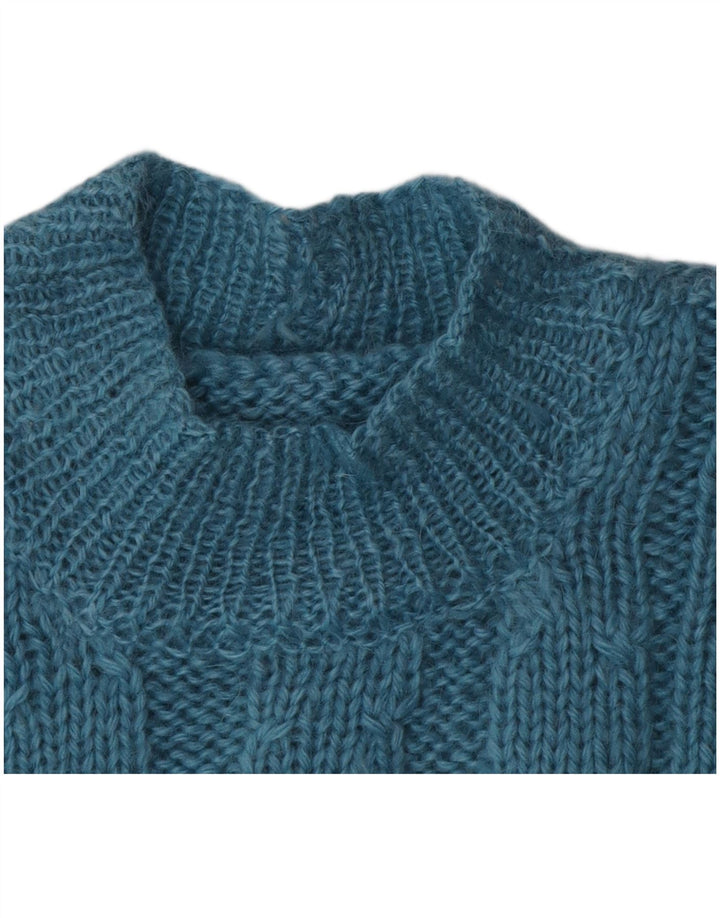 Maglione vintage da donna con collo alto e maglione UK 8 piccolo turchese classico