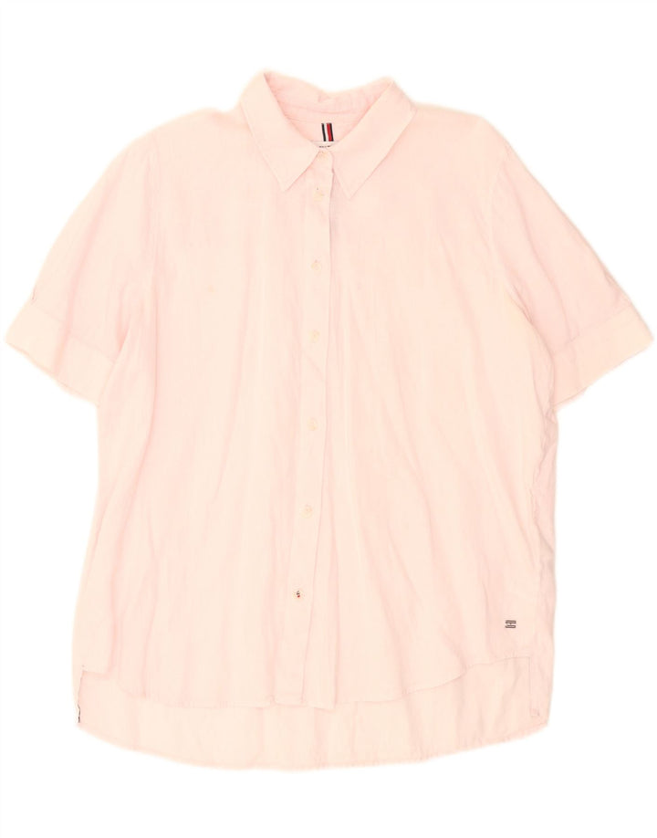 Camicia oversize a maniche corte da donna Tommy Hilfiger UK 12 Lino rosa medio