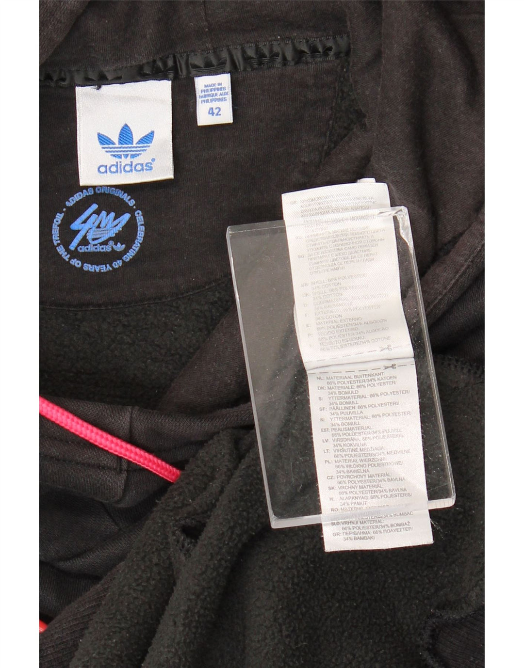 Felpa con cappuccio grafica lunga da donna Adidas EU 42 poliestere nero medio