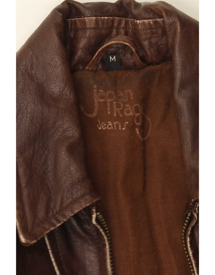 Giacca in pelle vintage da uomo UK 38 Patchwork marrone medio
