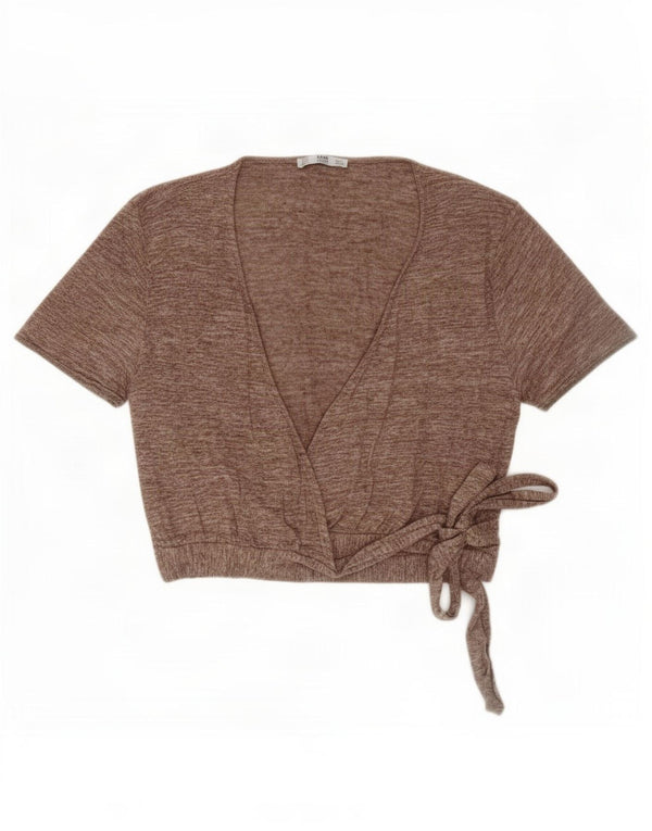Top cardigan a maniche corte avvolgente da donna Zara UK 14 grande beige screziato
