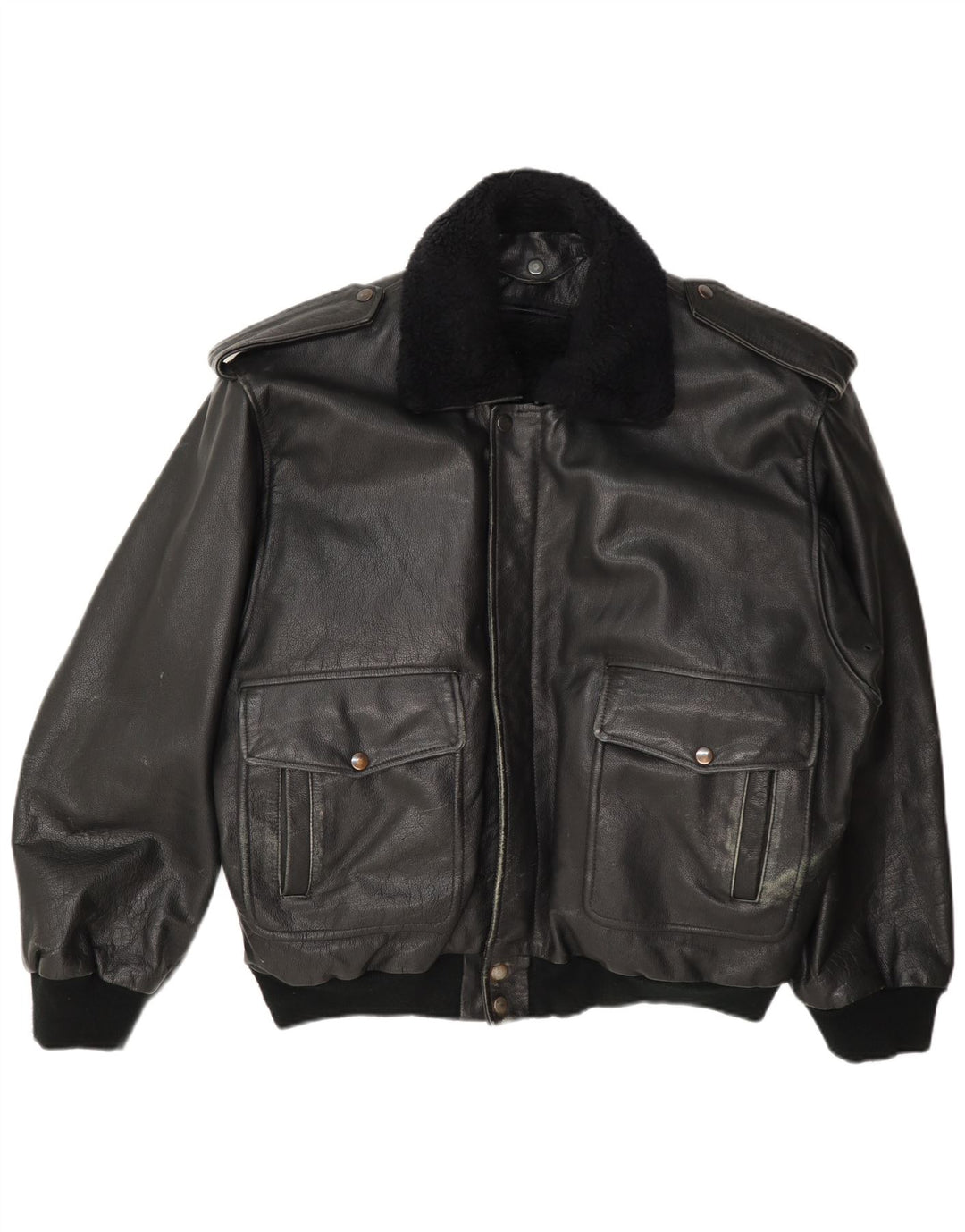 Giacca in pelle militare vintage da uomo UK 42 XL nera