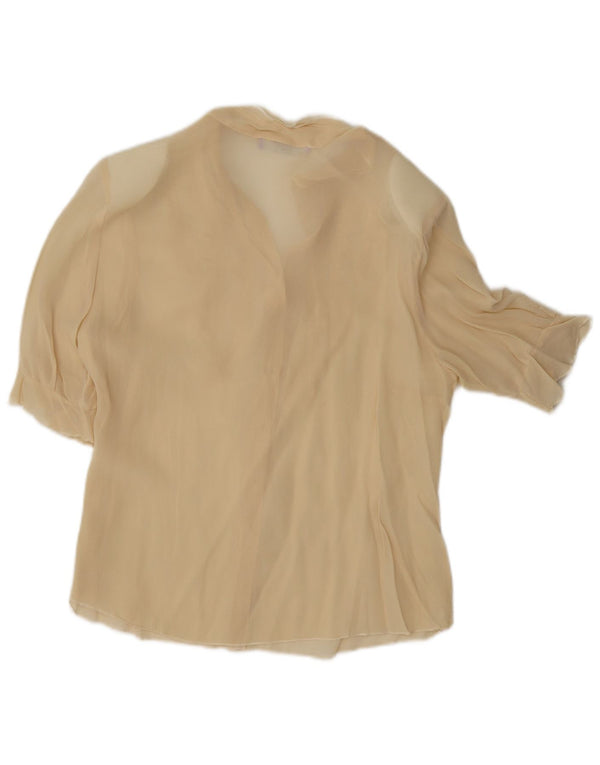 Camicia vintage da donna a maniche corte con volant sul davanti UK 12 Beige medio