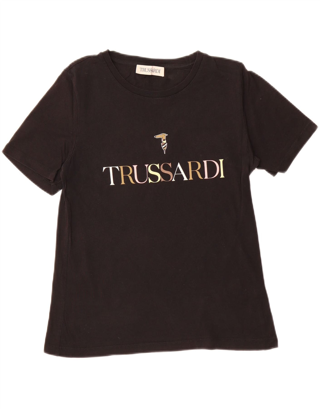 TRUSSARDI Womens Graphic T-Shirt Top UK 10 Small Black Vintage Trussardi and Second-Hand Trussardi from Messina Hembry 