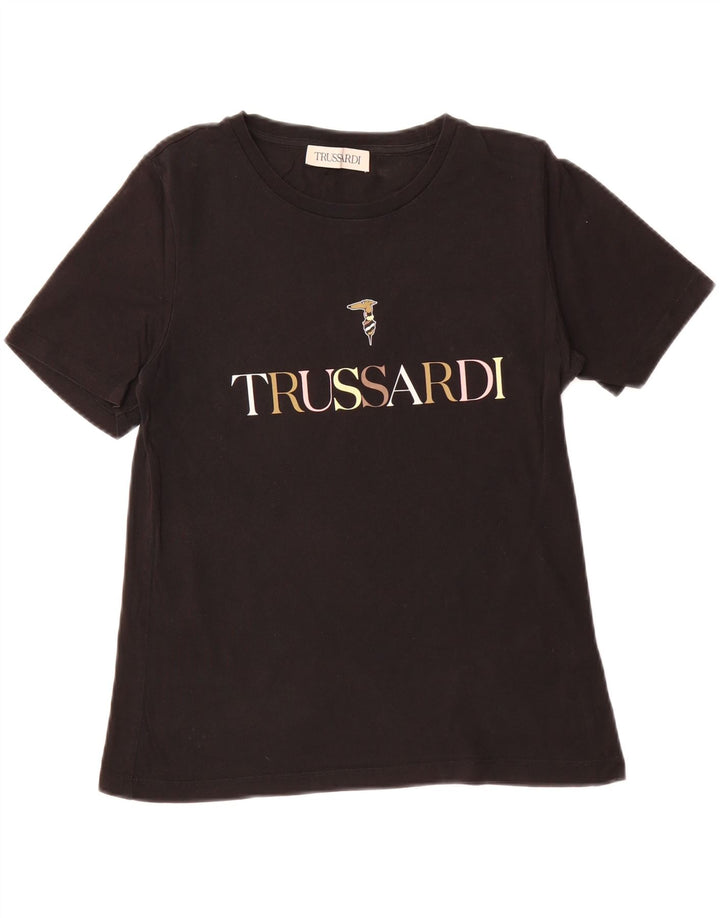 TRUSSARDI Womens Graphic T-Shirt Top UK 10 Small Black Vintage Trussardi and Second-Hand Trussardi from Messina Hembry 