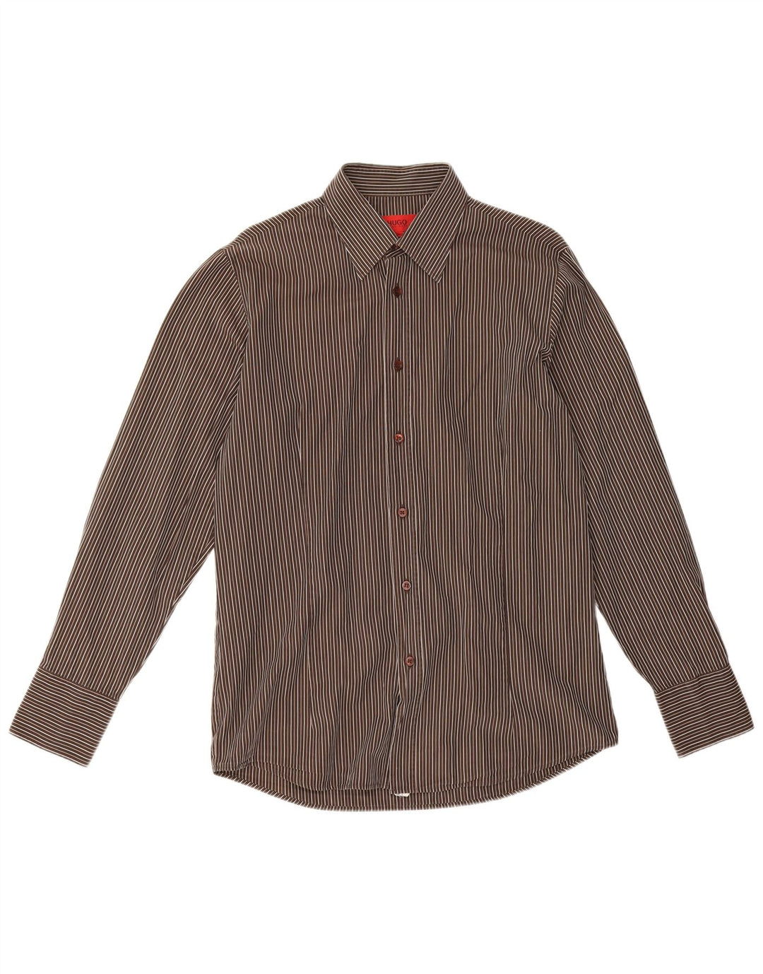 Camicia da uomo Hugo Boss in cotone gessato marrone medio