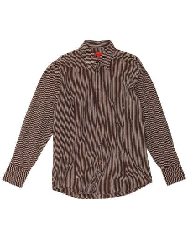 Camicia da uomo Hugo Boss in cotone gessato marrone medio