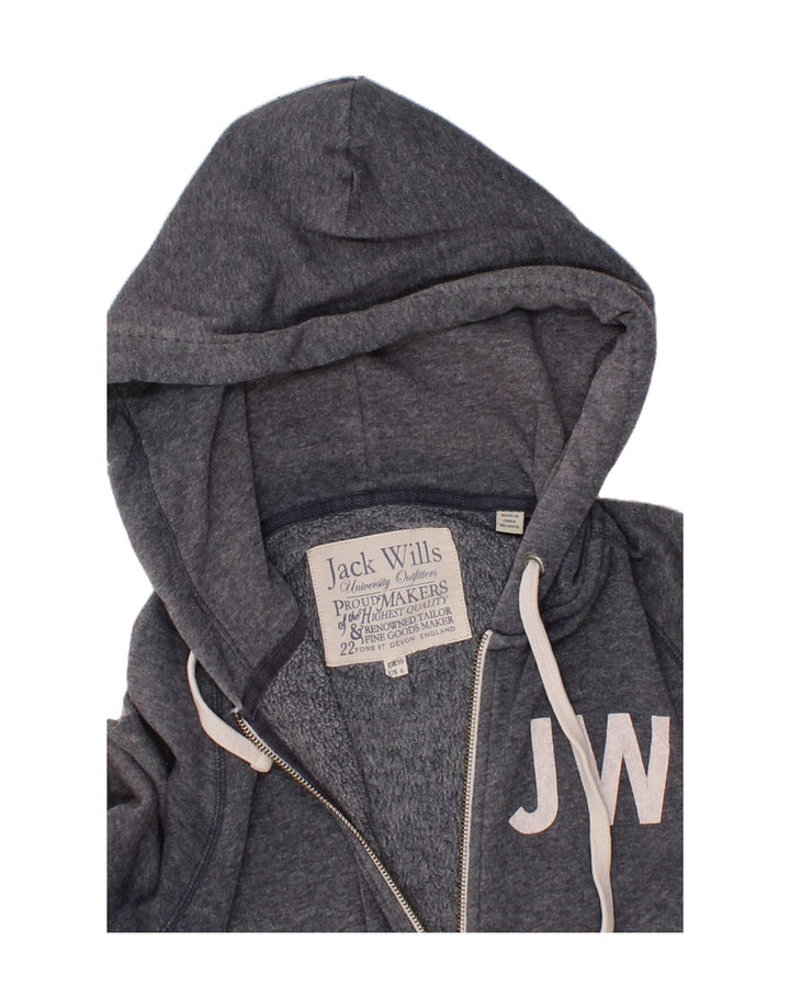 JACK WILLS Womens Graphic Zip Hoodie Sweater UK 10 Small Grey Polyester Vintage Jack Wills and Second-Hand Jack Wills from Messina Hembry 