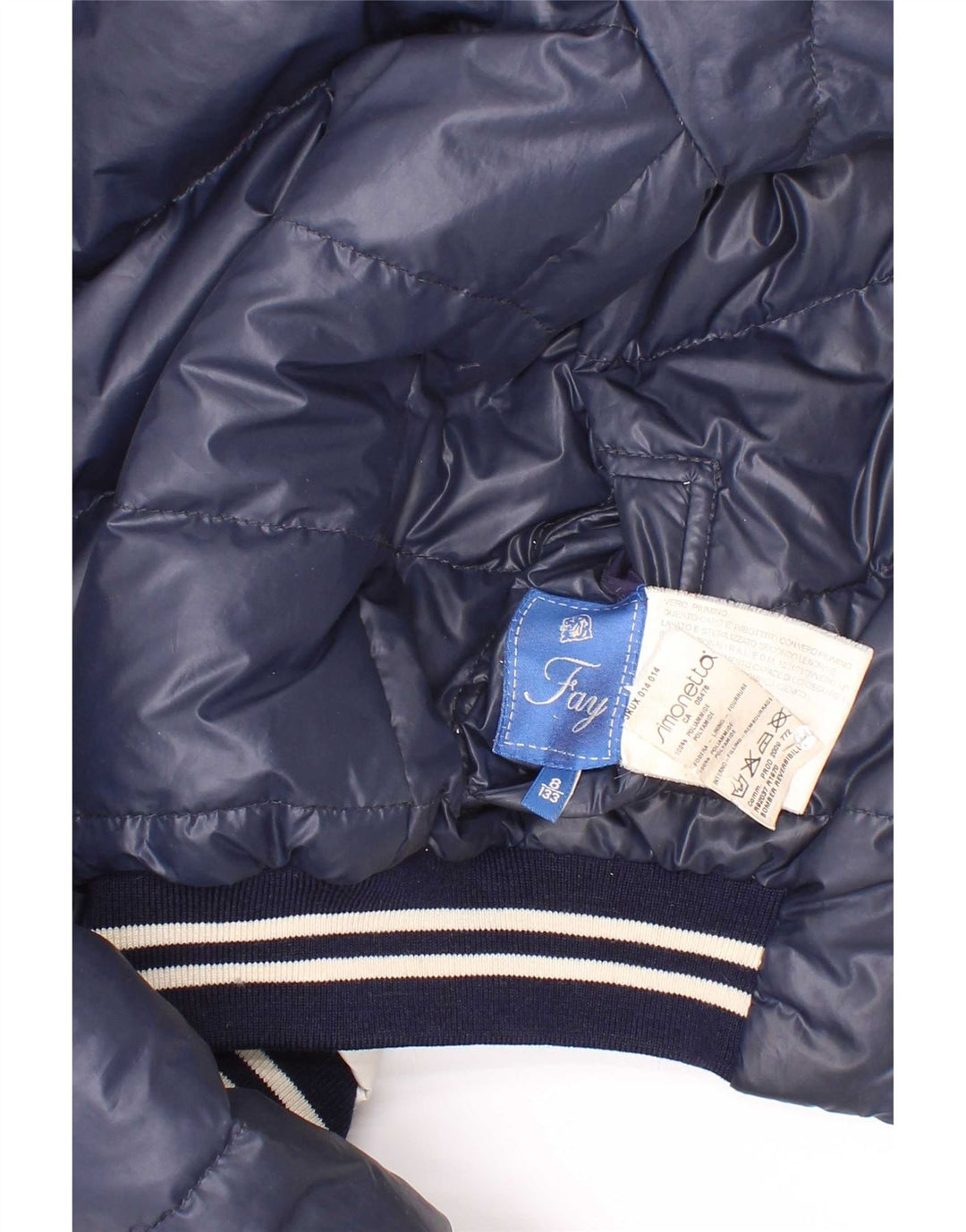 Giacca imbottita reversibile con cappuccio Fay per bambini 7-8 anni a righe blu navy
