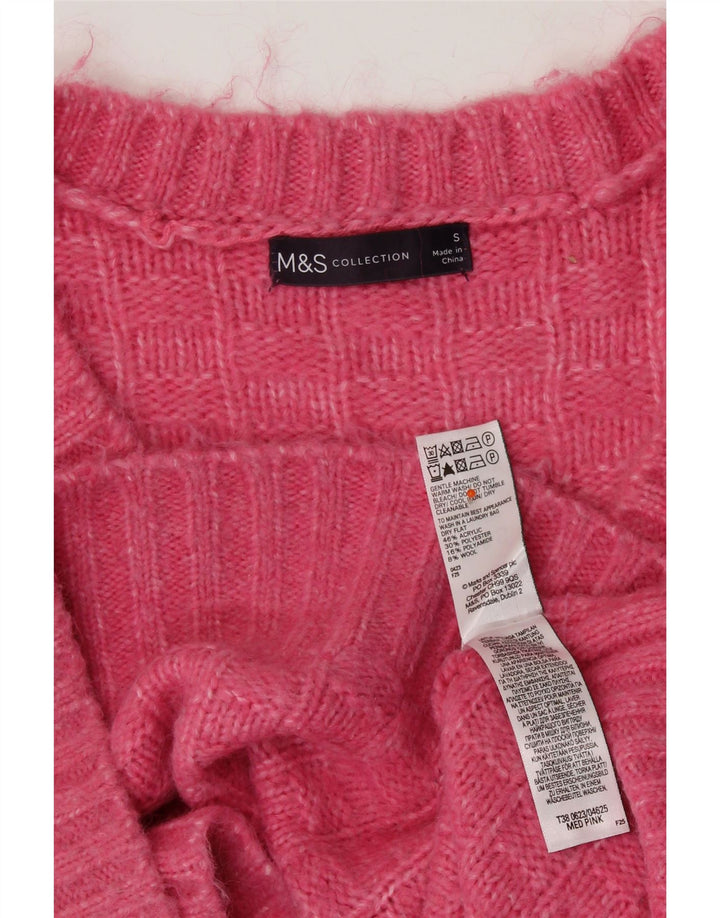 MARKS & SPENCER Maglione oversize da donna con scollo a V UK 10 Piccolo Rosa