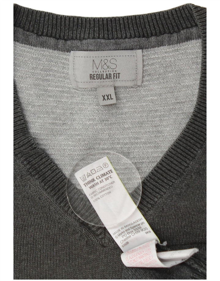 Maglione da uomo Marks & Spencer vestibilità regolare con scollo a V 2XL cotone grigio
